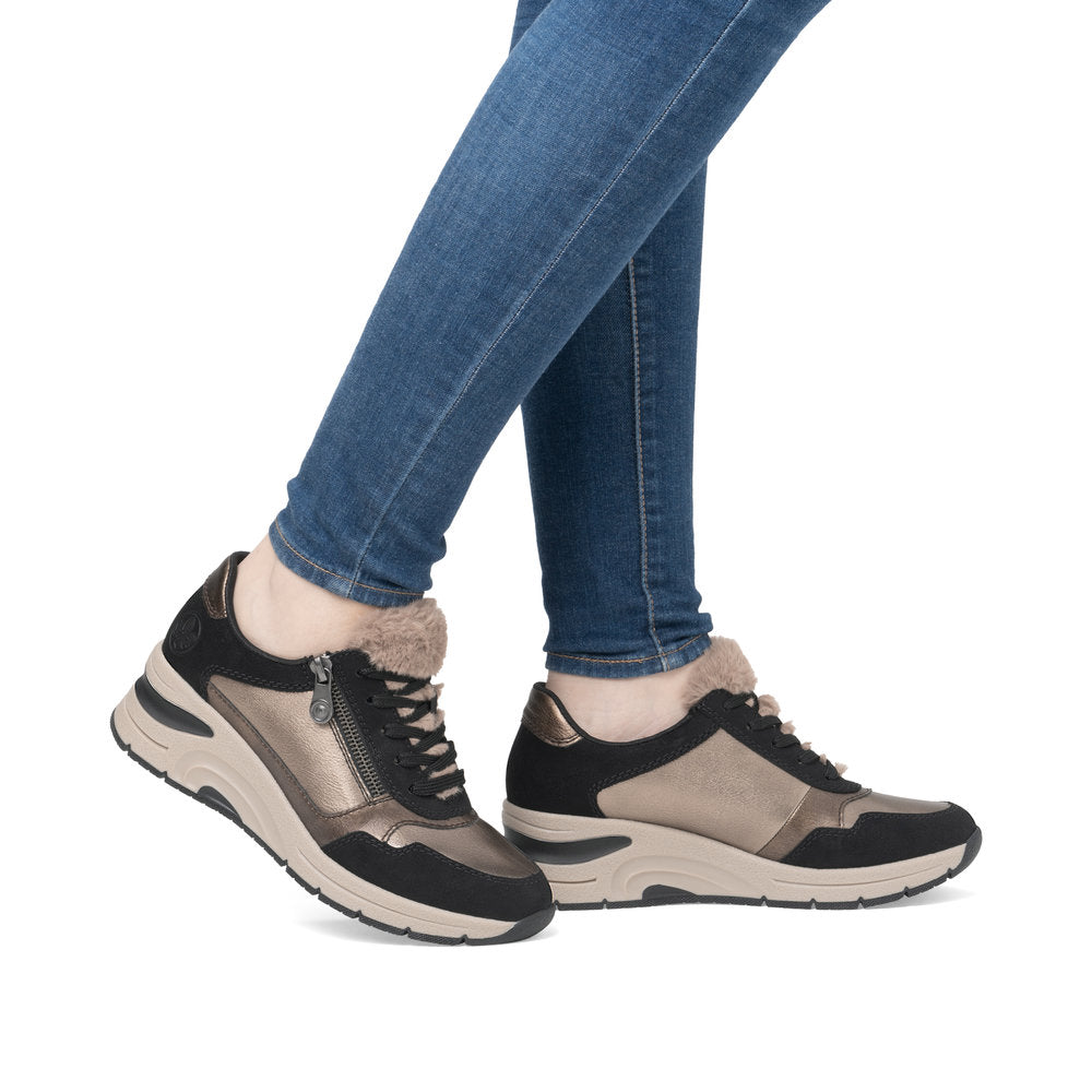 Rieker Ladies Fleece Trimmed Wedge Sneaker