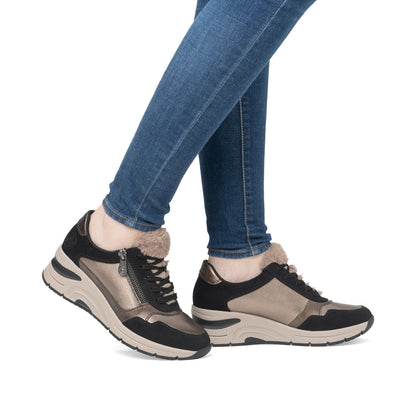 Rieker Ladies Fleece Trimmed Wedge Sneaker