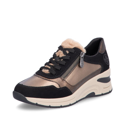 Rieker Ladies Fleece Trimmed Wedge Sneaker