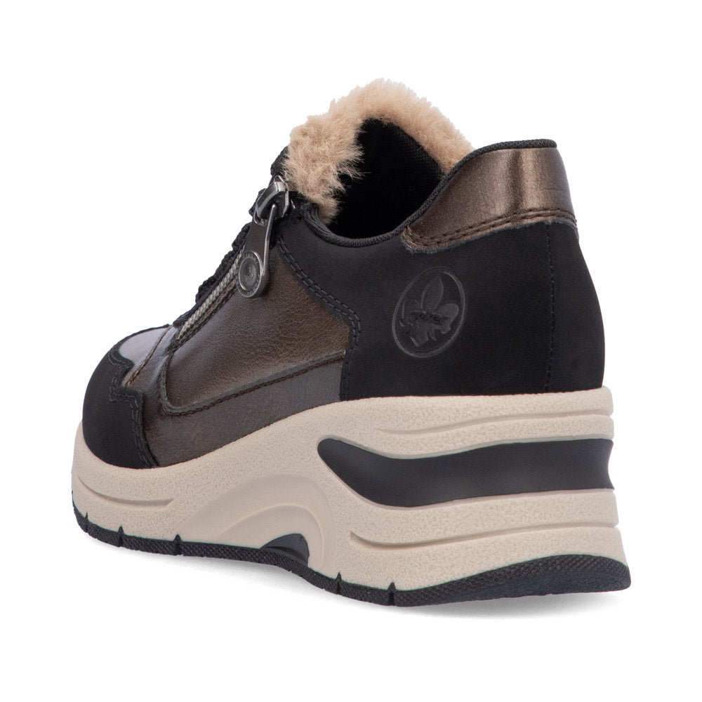Rieker Ladies Fleece Trimmed Wedge Sneaker