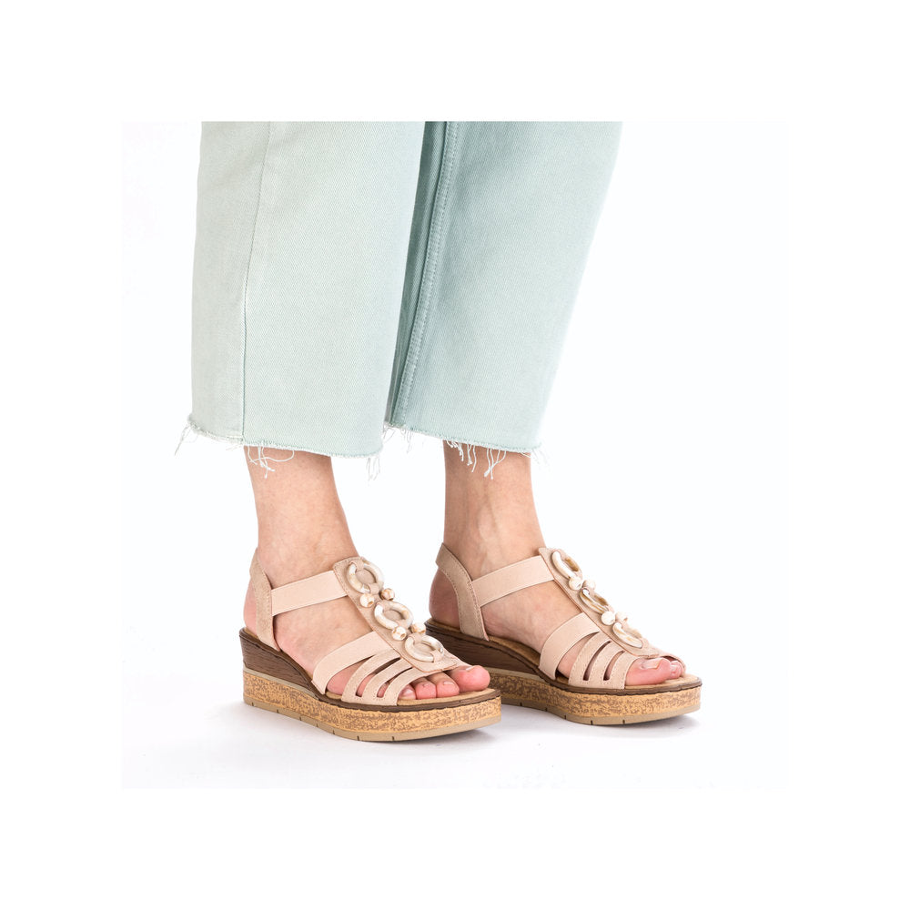 Rieker Ladies Bead Trim Wedge Sandal