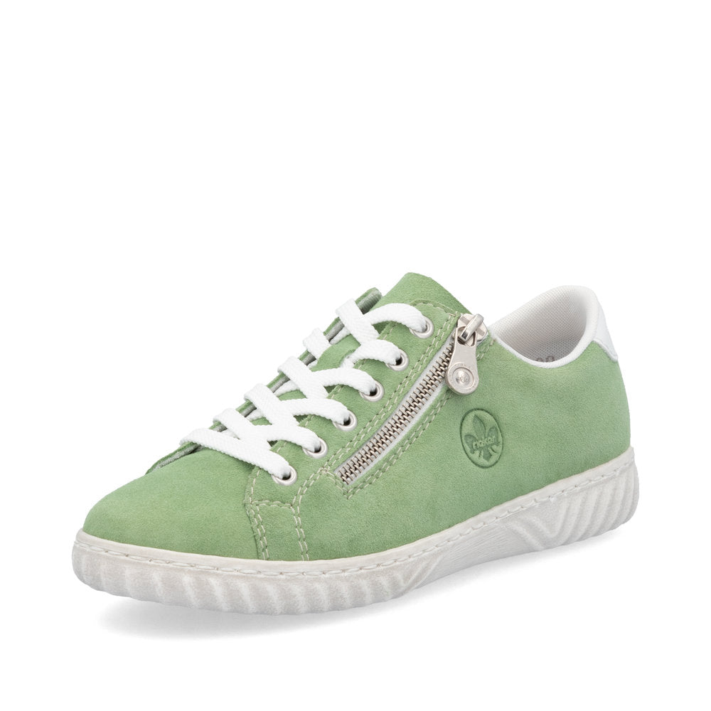 Rieker Ladies Zip Side Lace Up Suede Sneaker