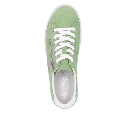 Rieker Ladies Zip Side Lace Up Suede Sneaker