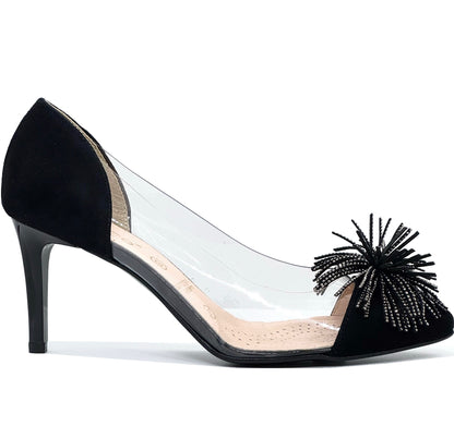 Bioeco Ladies Pom Pom Trim Perspex Court Shoe