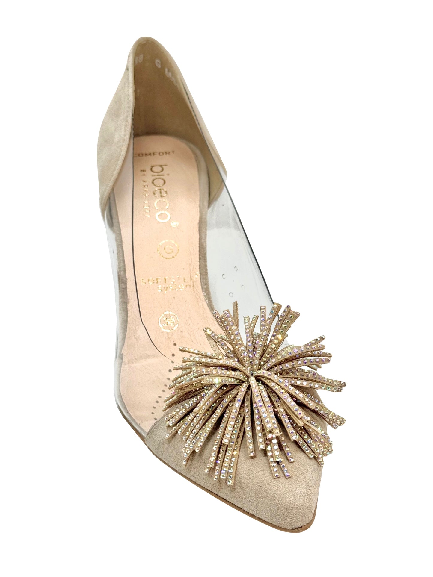 Bioeco Ladies Pom Pom Trim Perspex Court Shoe