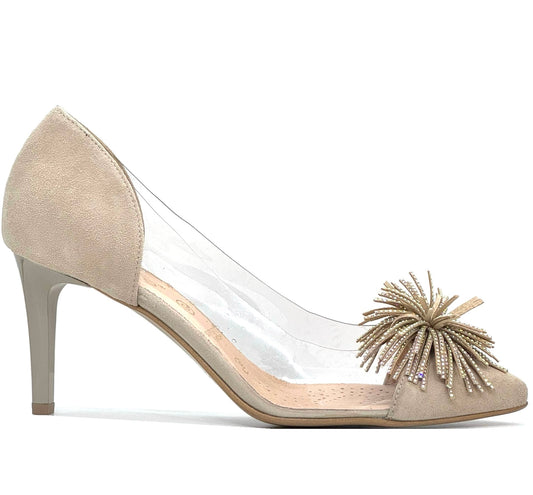 Bioeco Ladies Pom Pom Trim Perspex Court Shoe