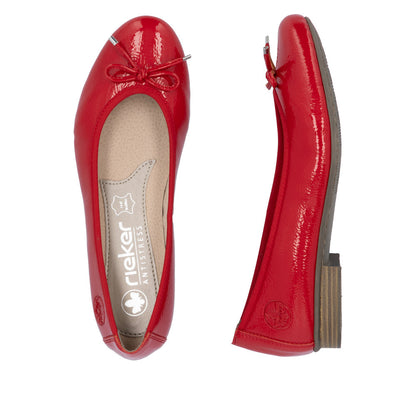 Rieker Ladies Bow Trim Patent Ballet Pump