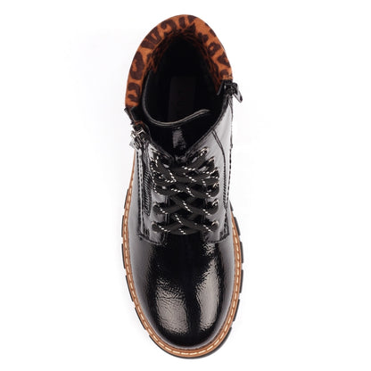 Lunar Bowen Ladies Patent Lace Chunky Sole Ankle Boot