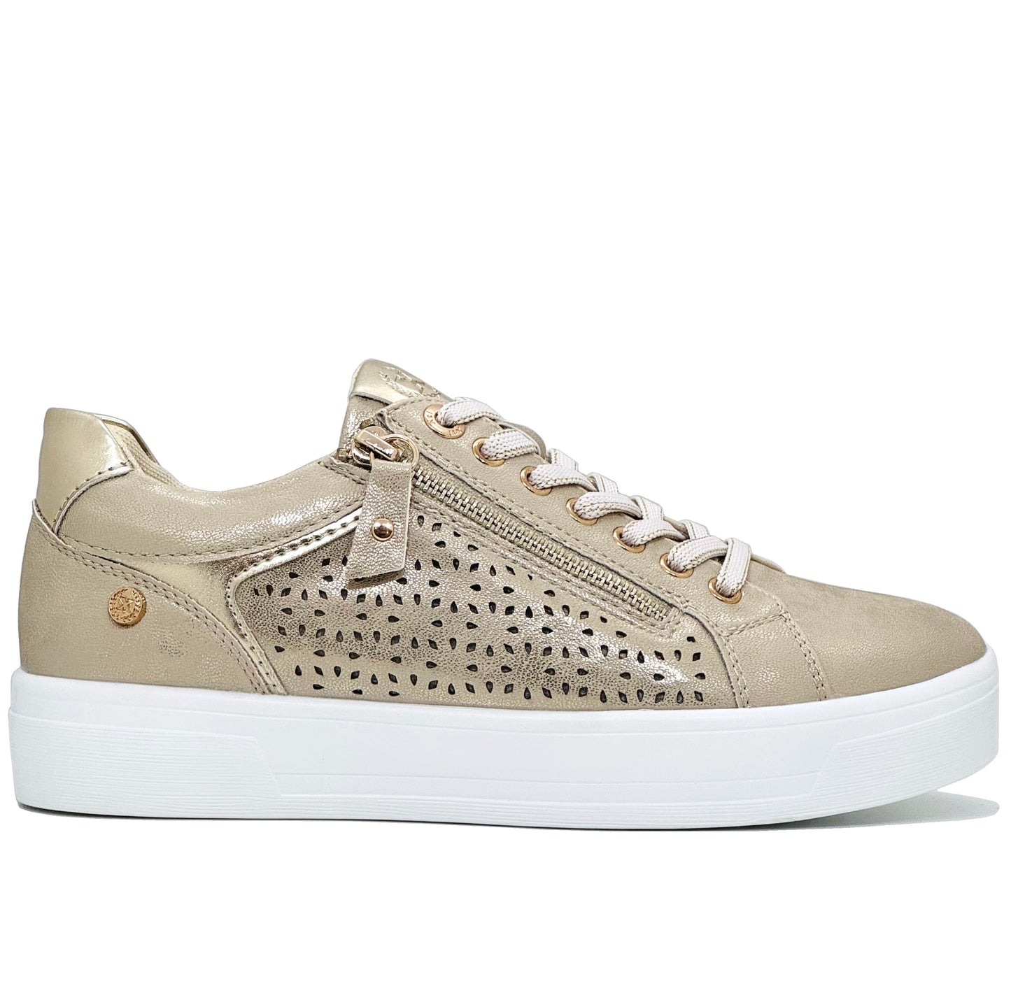 XTI Ladies Lace Laser Cut Zip Side Sneaker