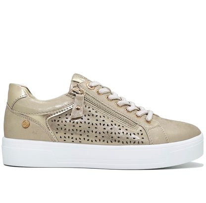 XTI Ladies Lace Laser Cut Zip Side Sneaker