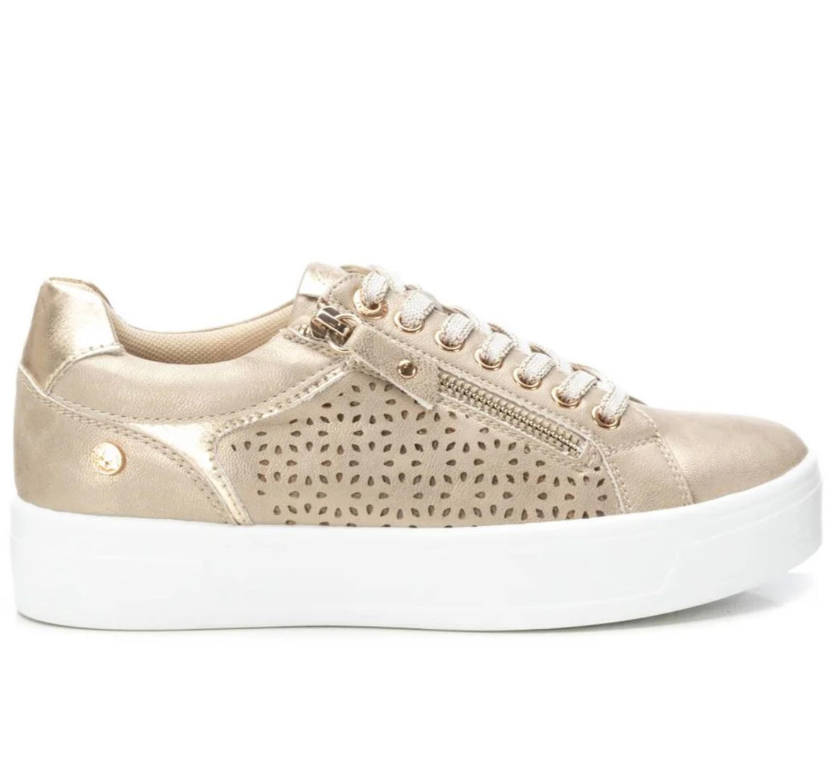 XTI Ladies Lace Laser Cut Zip Side Sneaker