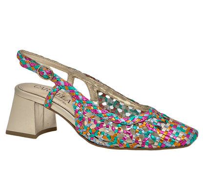 Carmela Ladies Woven Upper Block Heel Slingback