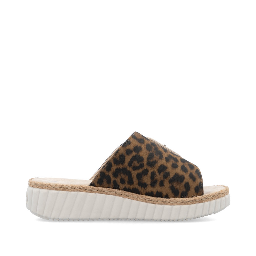 Rieker Ladies Buckle Trim Leopard Backless Sandal