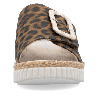 Rieker Ladies Buckle Trim Leopard Backless Sandal