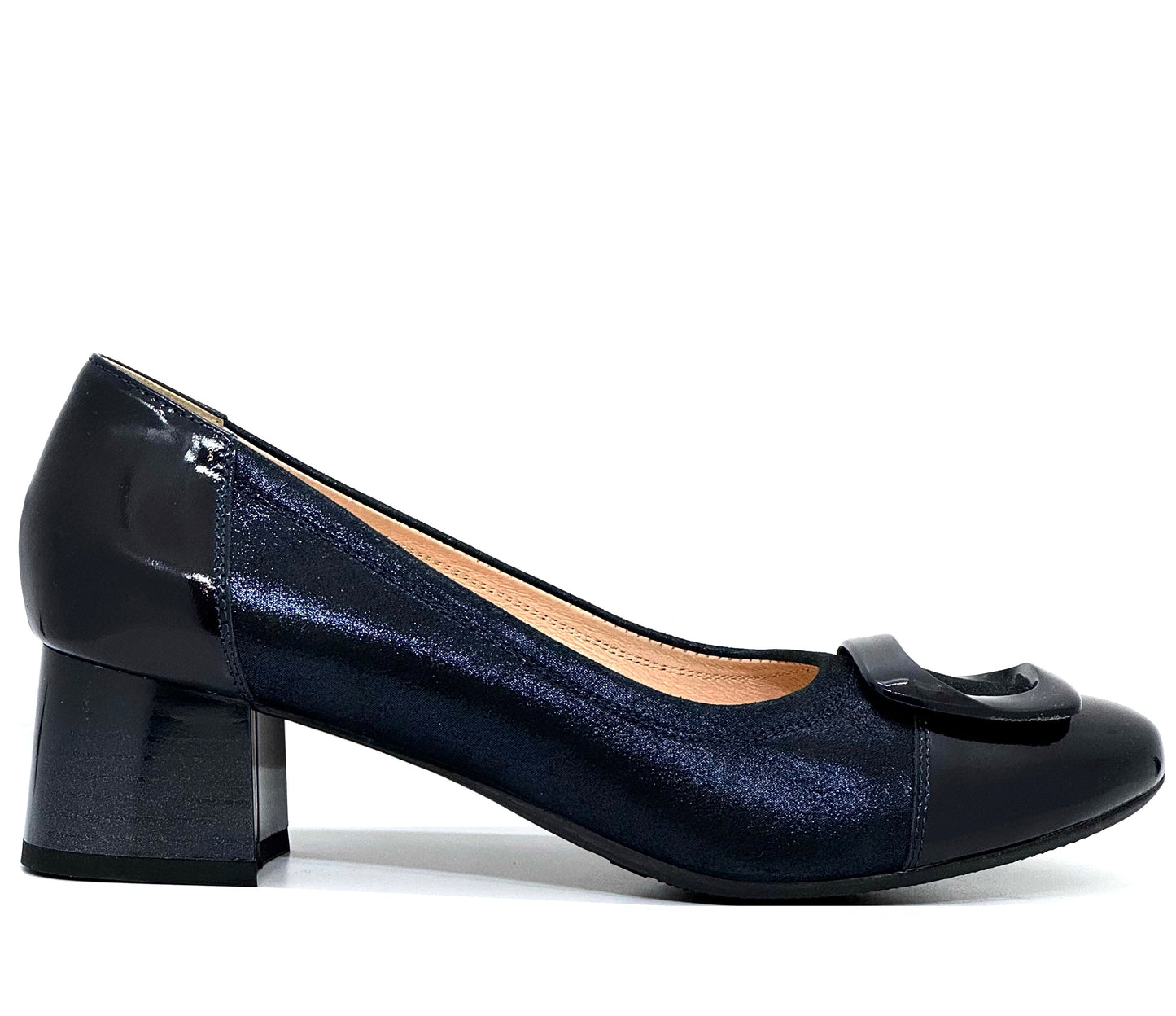 Bioeco  Ladies Buckle Trim Block Heel Court Shoe