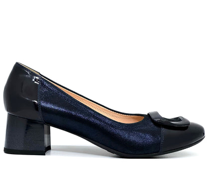 Bioeco  Ladies Buckle Trim Block Heel Court Shoe
