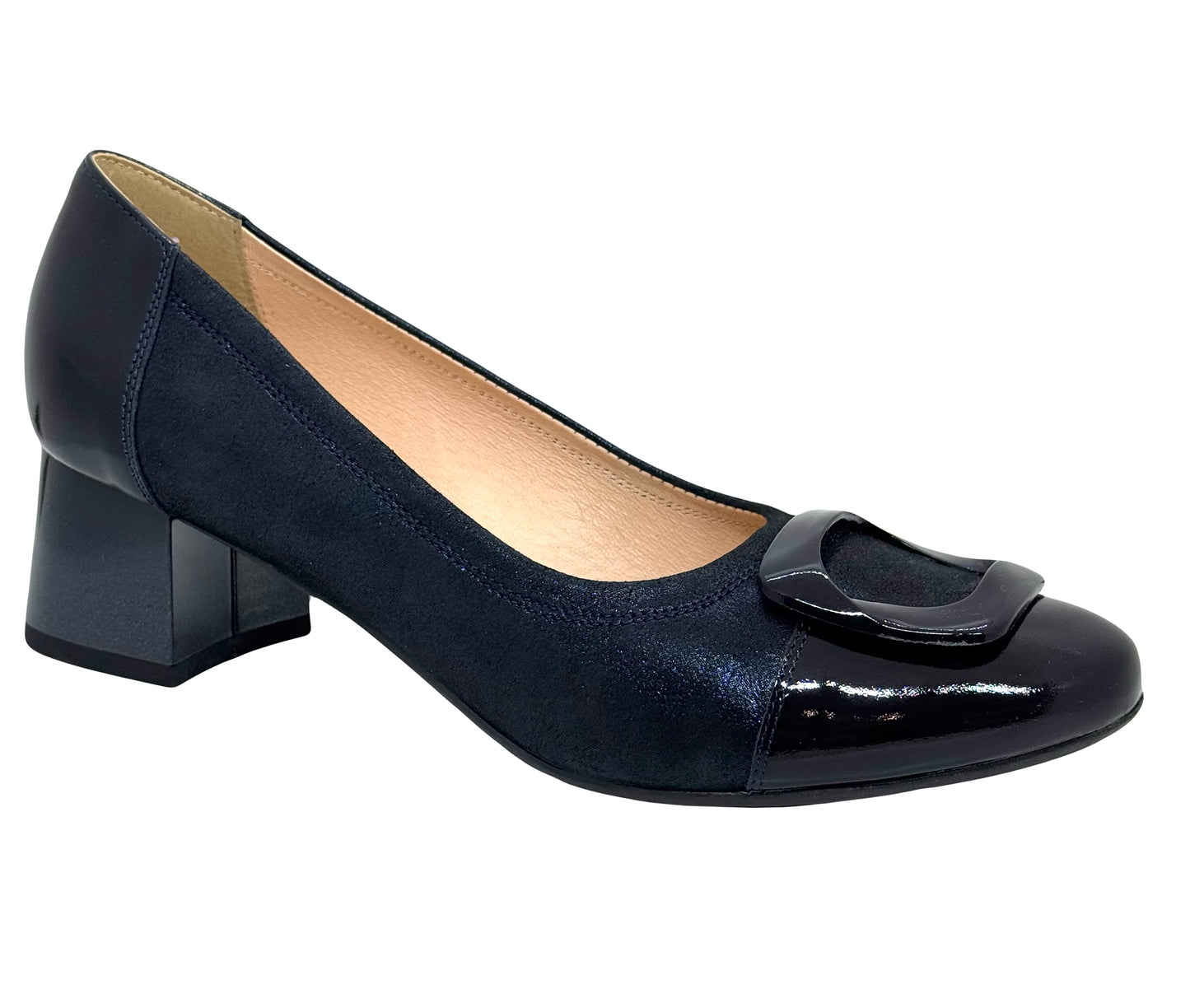 Bioeco  Ladies Buckle Trim Block Heel Court Shoe