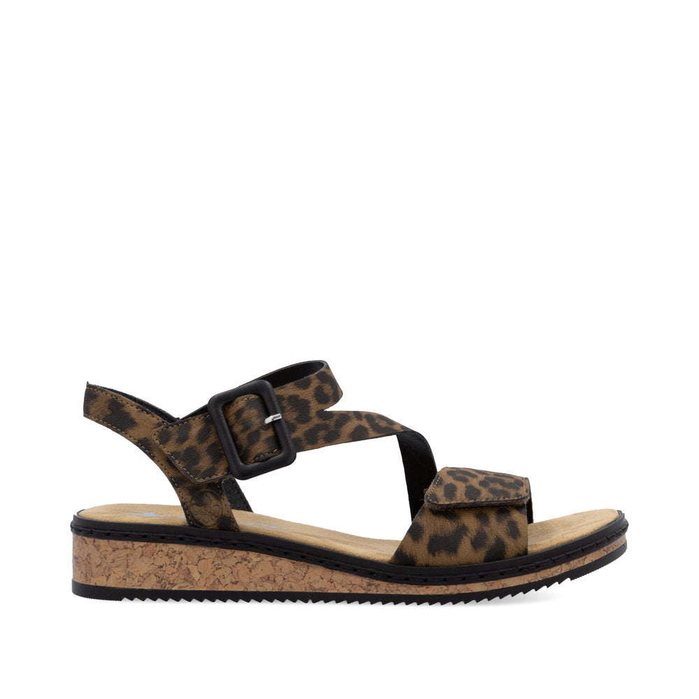 Rieker Ladies Leopard Print Cross Strap Sandal