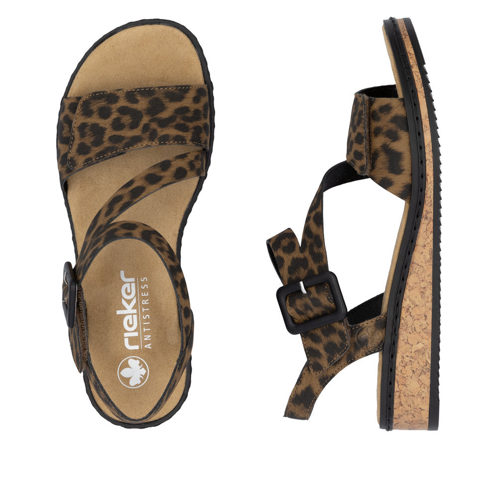 Rieker Ladies Leopard Print Cross Strap Sandal