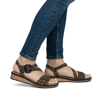 Rieker Ladies Leopard Print Cross Strap Sandal