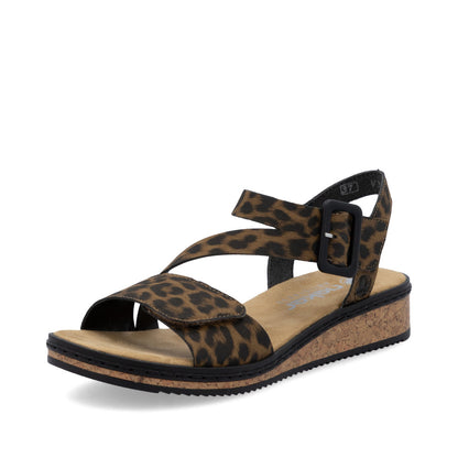 Rieker Ladies Leopard Print Cross Strap Sandal