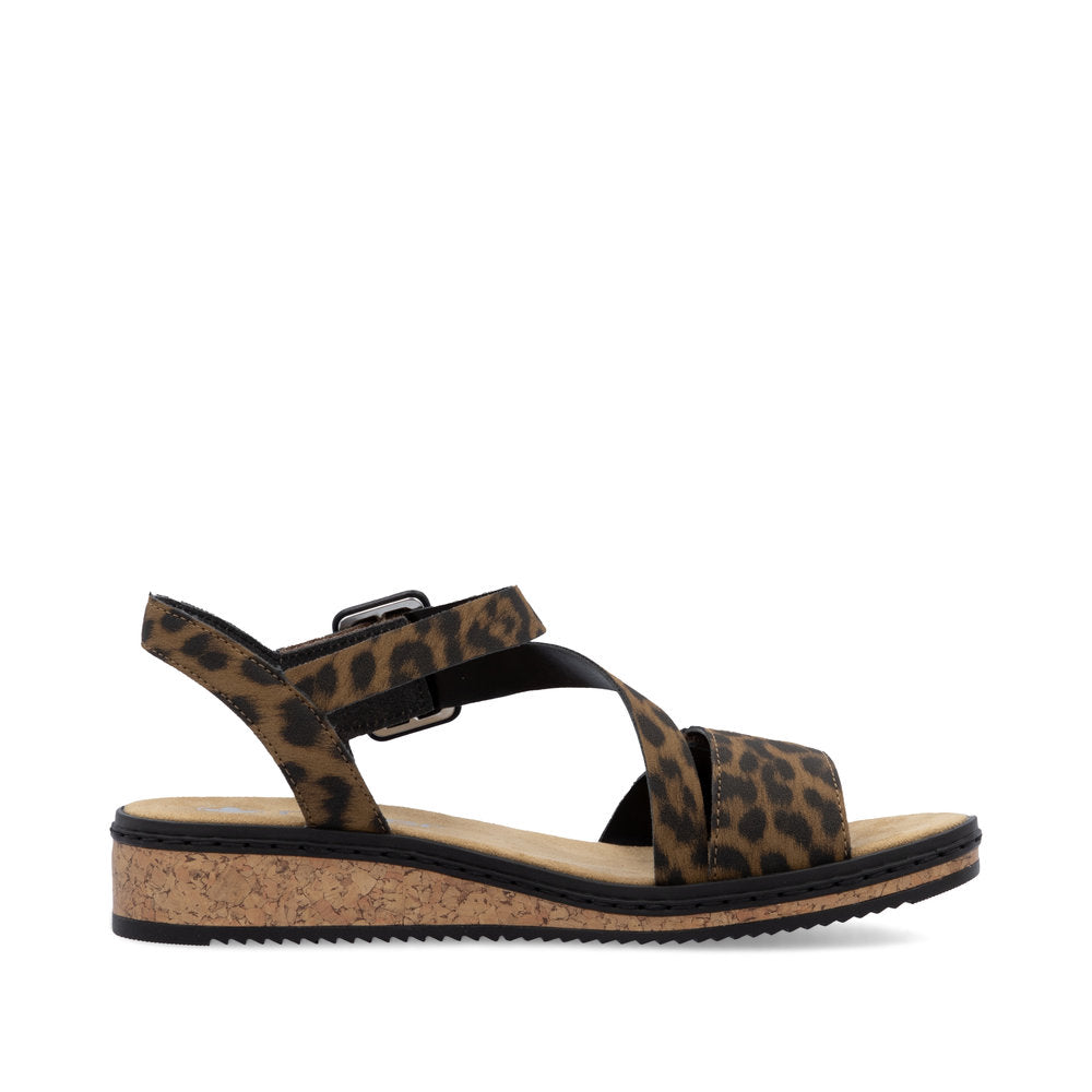 Rieker Ladies Leopard Print Cross Strap Sandal