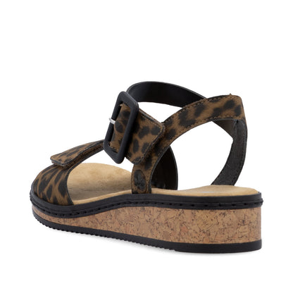 Rieker Ladies Leopard Print Cross Strap Sandal