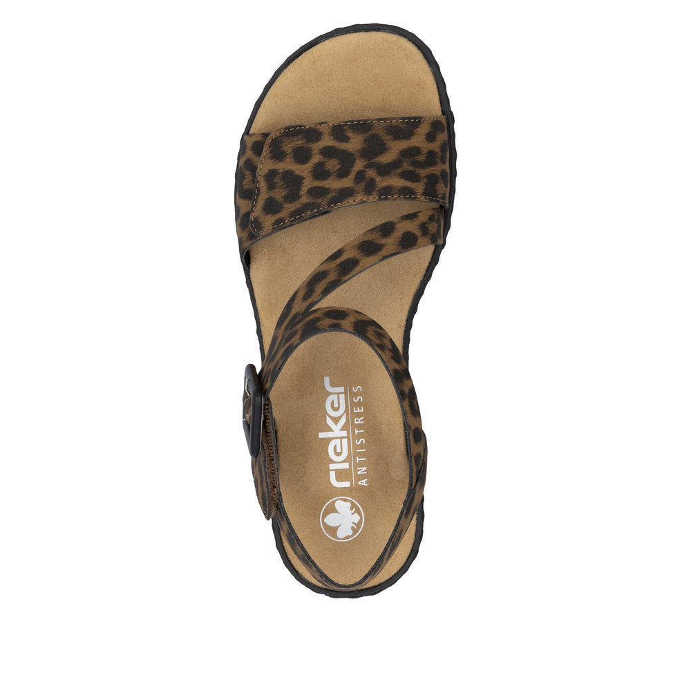 Rieker Ladies Leopard Print Cross Strap Sandal