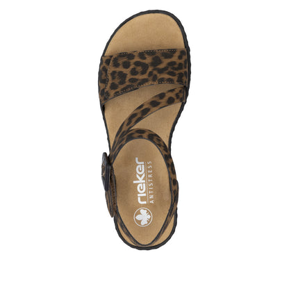 Rieker Ladies Leopard Print Cross Strap Sandal