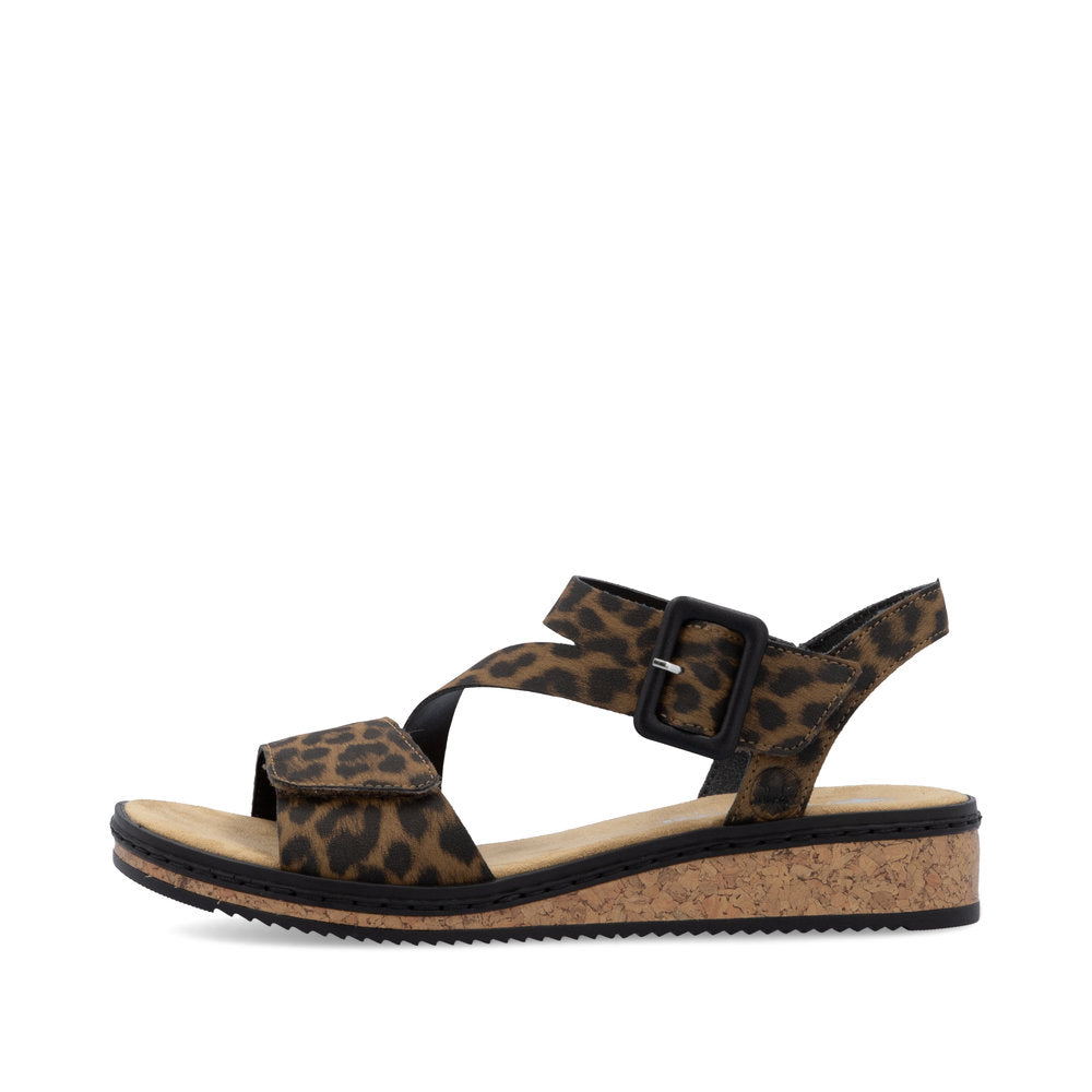 Rieker Ladies Leopard Print Cross Strap Sandal