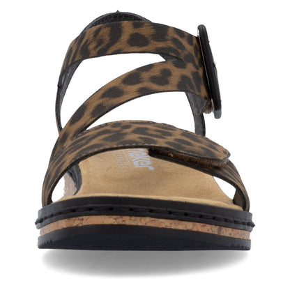 Rieker Ladies Leopard Print Cross Strap Sandal