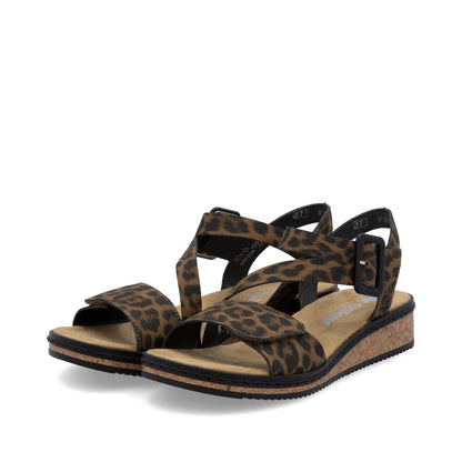 Rieker Ladies Leopard Print Cross Strap Sandal