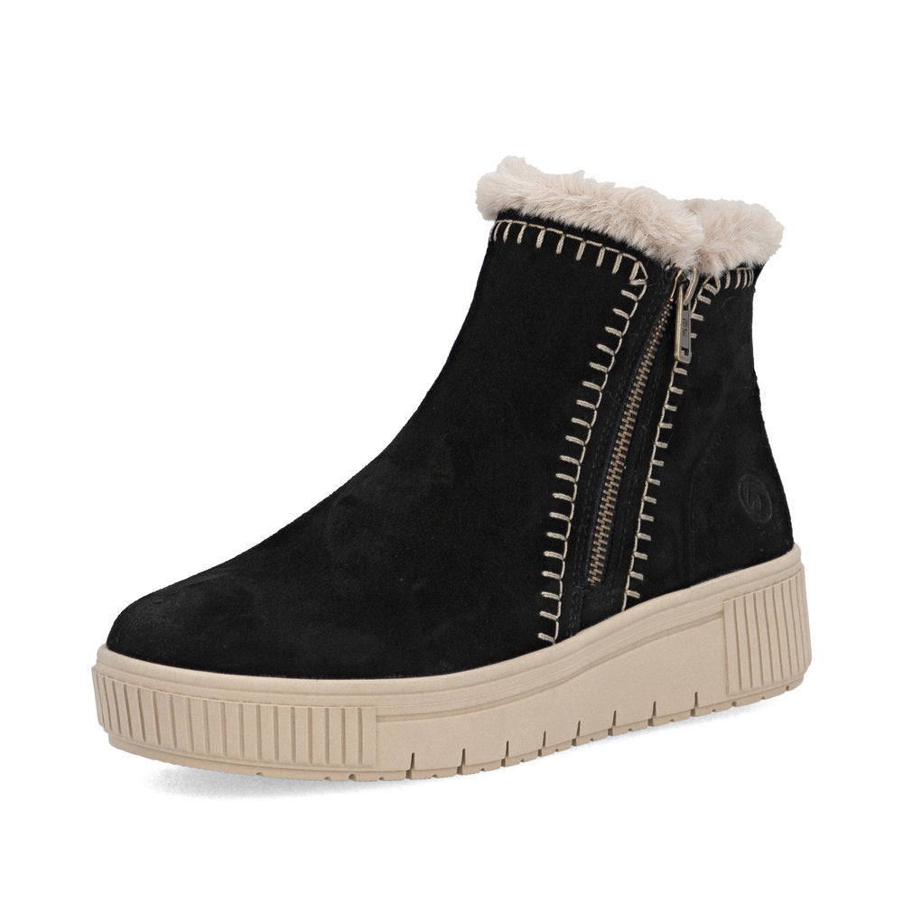 Remonte Ladies Flatform Zip Side Wool Trim Boot