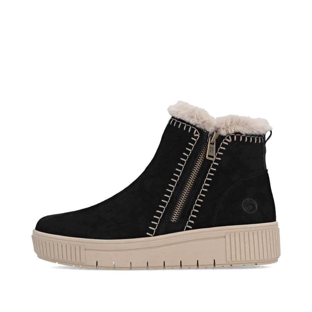 Remonte Ladies Flatform Zip Side Wool Trim Boot