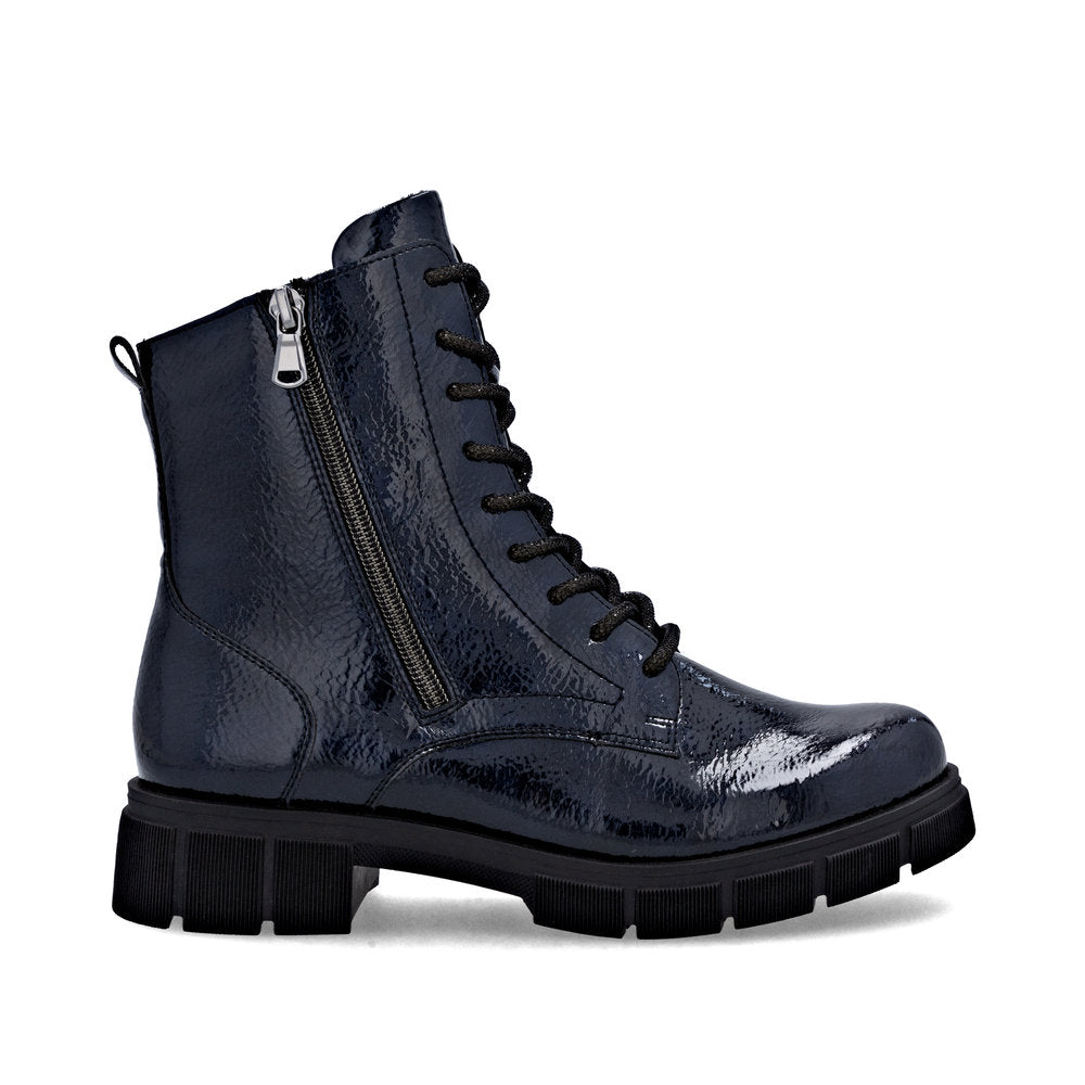 Remonte Ladies Chunky Sole Crinkle Patent Feature Lace Boot