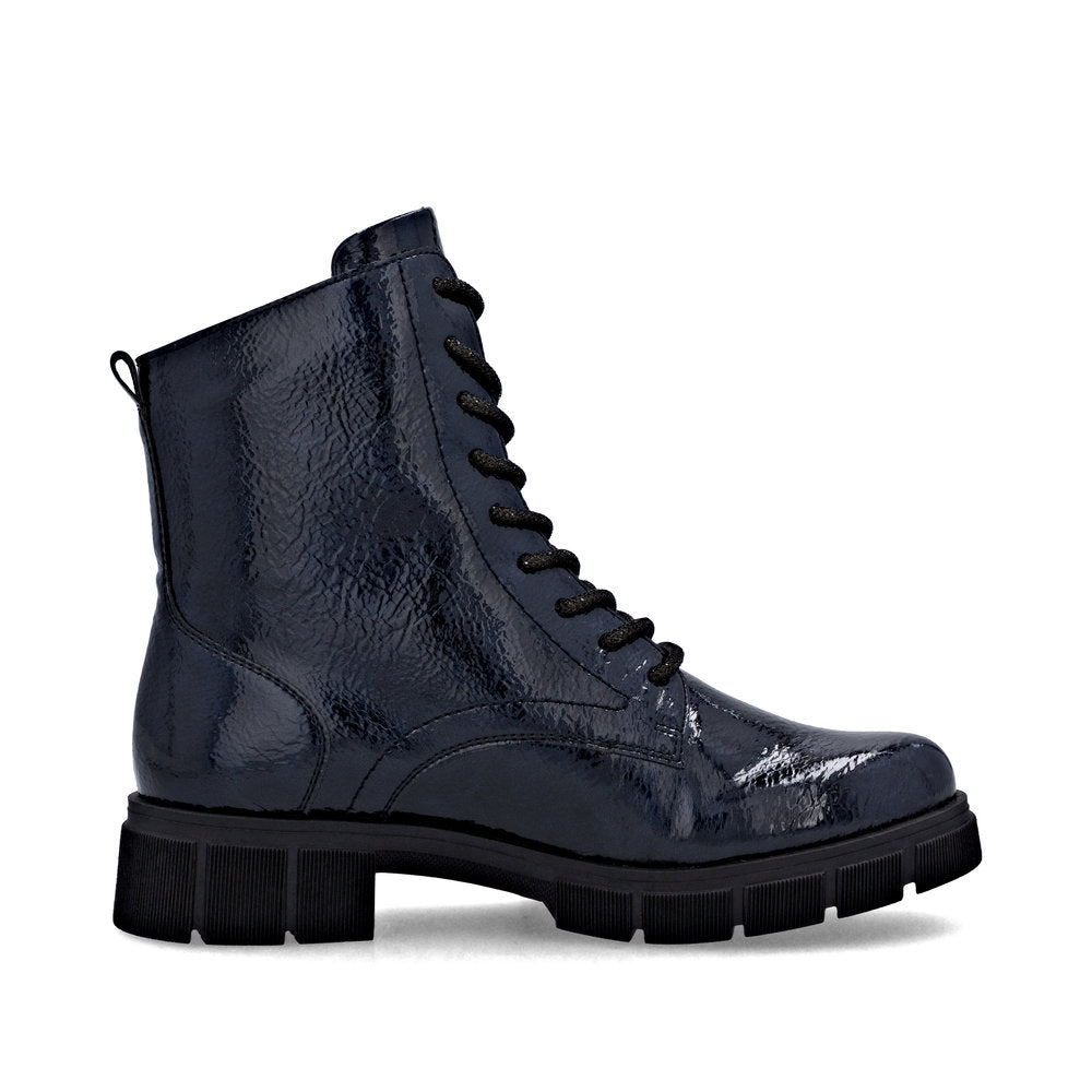 Remonte Ladies Chunky Sole Crinkle Patent Feature Lace Boot