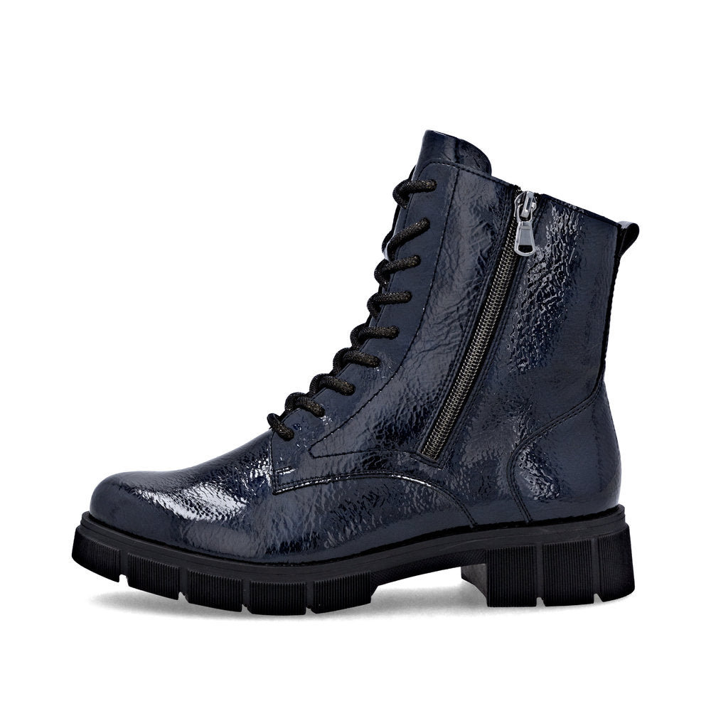 Remonte Ladies Chunky Sole Crinkle Patent Feature Lace Boot