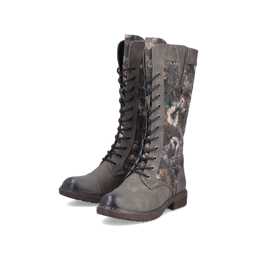 Rieker Ladies Long Lace Up Pattered Tex Boot