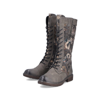 Rieker Ladies Long Lace Up Pattered Tex Boot