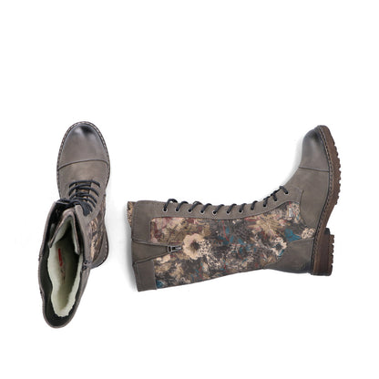 Rieker Ladies Long Lace Up Pattered Tex Boot