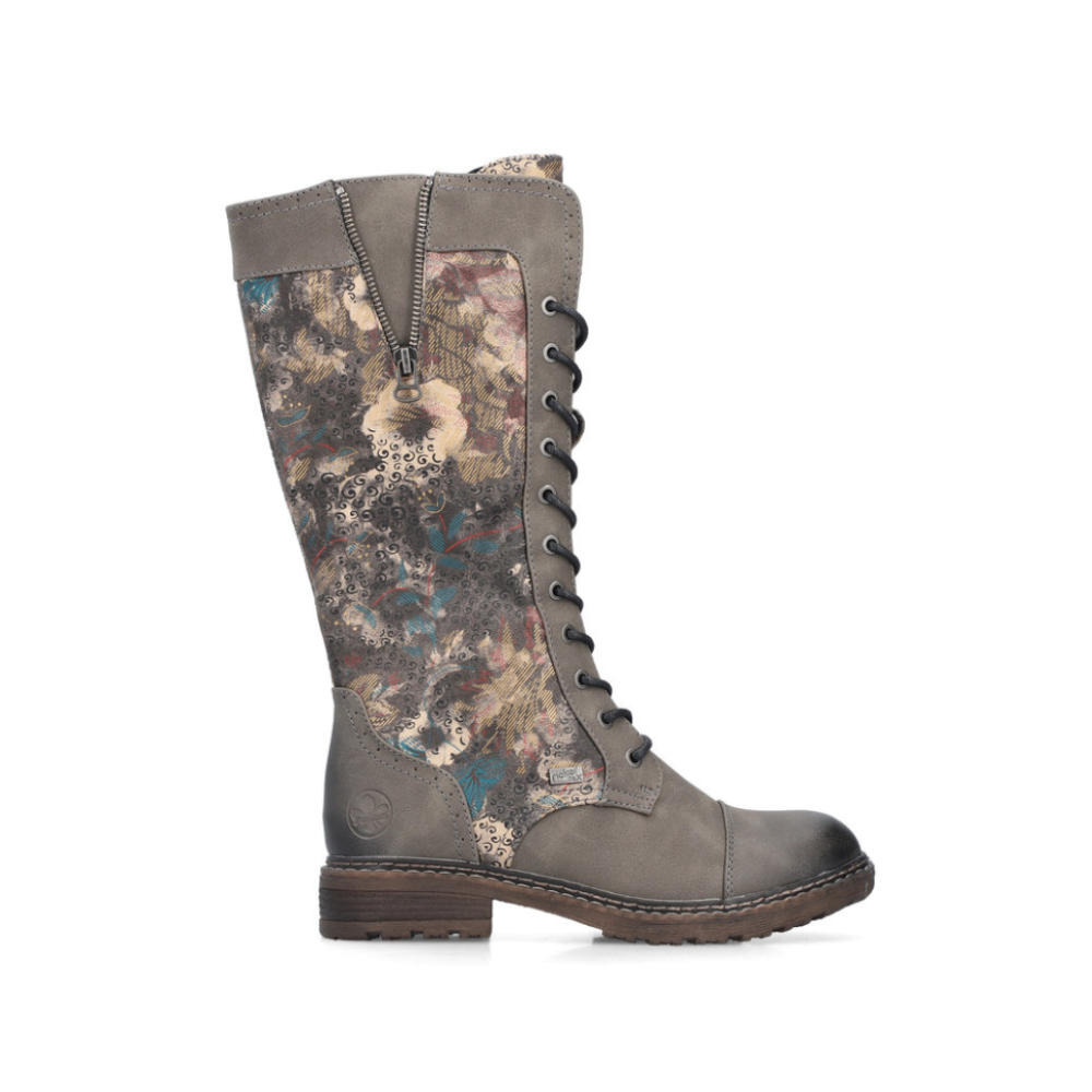 Rieker Ladies Long Lace Up Pattered Tex Boot