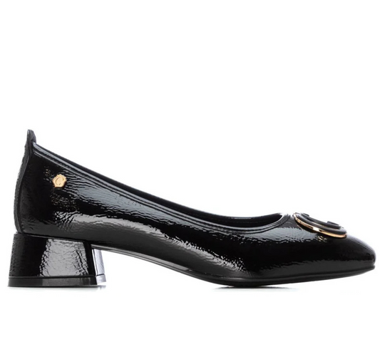 Carmela Ladies Crinkle Patent Block Heel Pump