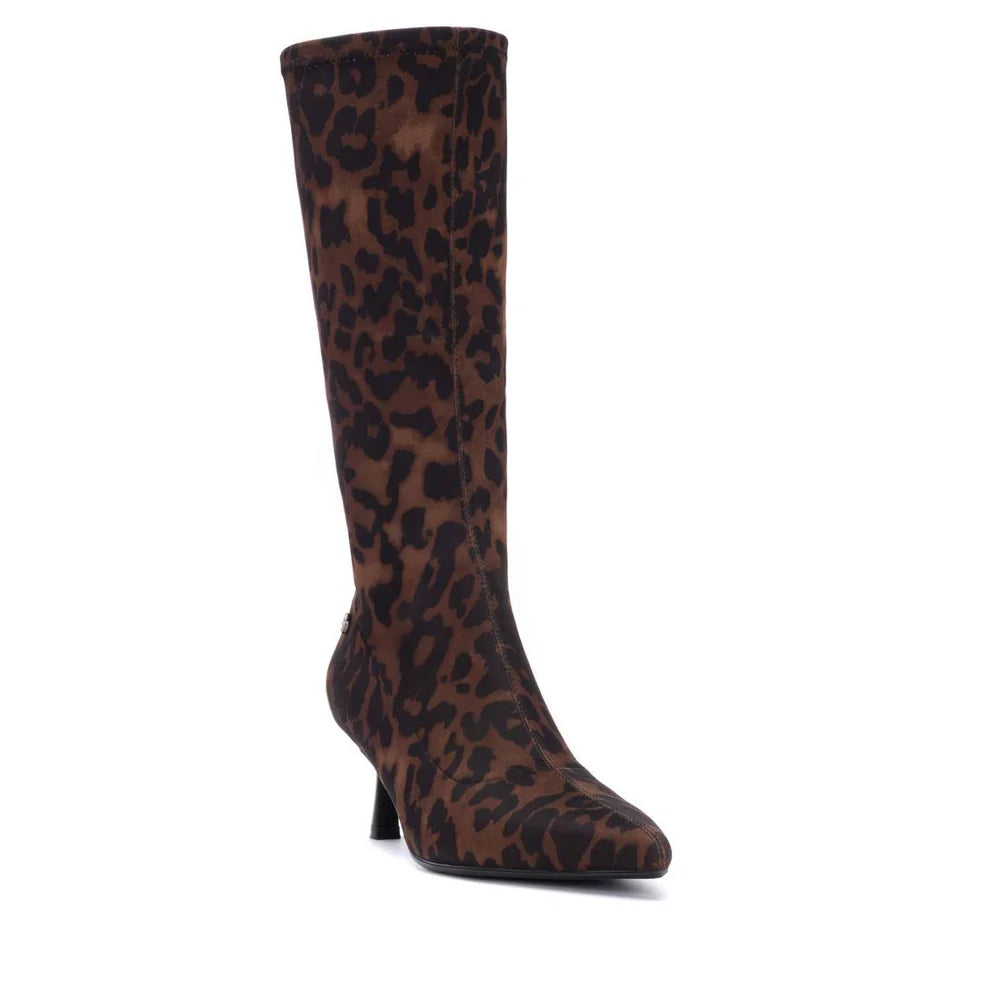 XTI Ladies Leopard Print Kitten Heel Boot