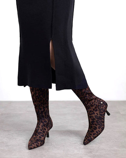 XTI Ladies Leopard Print Kitten Heel Boot