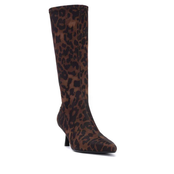 XTI Ladies Leopard Print Kitten Heel Boot