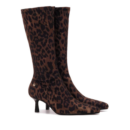 XTI Ladies Leopard Print Kitten Heel Boot