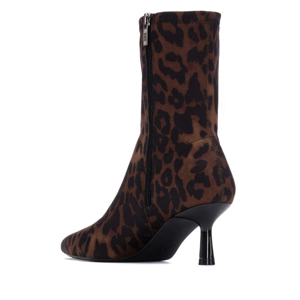 XTI Ladies Leopard Print Kitten Heel Ankle Boot