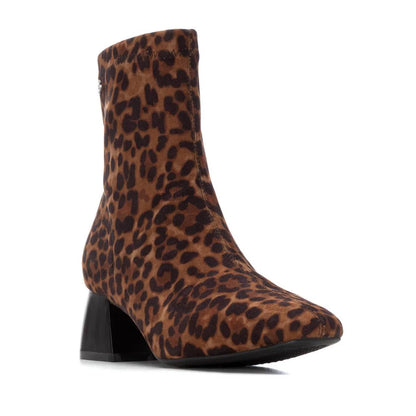 XTI Ladies Leopard Print  Block Heel Ankle Boot