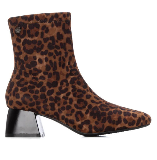 XTI Ladies Leopard Print  Block Heel Ankle Boot