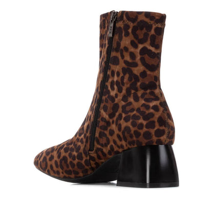 XTI Ladies Leopard Print  Block Heel Ankle Boot